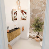 JOYA 90cm toiletmeubel kleur Oak. Wastafel FAYE positie Rechts Zonder kraangat kleur Urban.