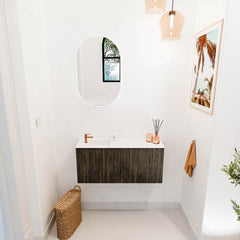 JOYA 90cm toiletmeubel kleur Shadow. Wastafel FAYE positie Links 1 kraangat kleur Talc.