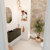 JOYA 90cm toiletmeubel kleur Shadow. Wastafel FAYE positie Links 1 kraangat kleur Urban.