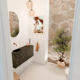 JOYA 90cm toiletmeubel kleur Shadow. Wastafel FAYE positie Links Zonder kraangat kleur Urban.