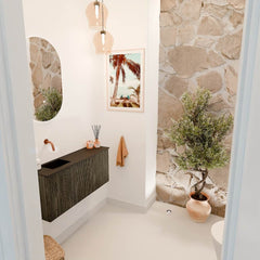 JOYA 90cm toiletmeubel kleur Shadow. Wastafel FAYE positie Links Zonder kraangat kleur Urban.