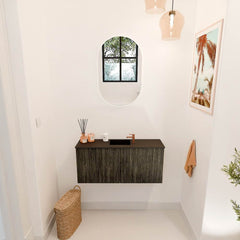 JOYA 90cm toiletmeubel kleur Shadow. Wastafel FAYE positie Midden 1 kraangat kleur Urban.