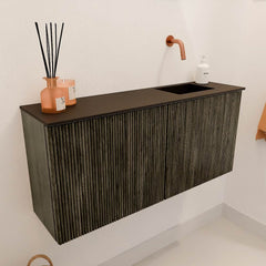 JOYA 90cm toiletmeubel kleur Shadow. Wastafel FAYE positie Rechts Zonder kraangat kleur Urban.