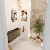 JOYA 91,6cm toiletmeubel ronding links kleur Dusk. Wastafel FAYE positie Rechts 1 kraangat kleur Urban.