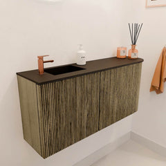 JOYA 91,6cm toiletmeubel ronding rechts kleur Dusk. Wastafel FAYE positie Links 1 kraangat kleur Urban.