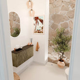 JOYA 91,6cm toiletmeubel ronding rechts kleur Dusk. Wastafel FAYE positie Links 1 kraangat kleur Urban.