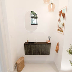 JOYA 91,6cm toiletmeubel ronding rechts kleur Shadow. Wastafel FAYE positie Links 1 kraangat kleur Urban.