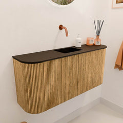 JOYA 93,2cm toiletmeubel ronding links + rechts kleur Oak. Wastafel FAYE positie Midden Zonder kraangat kleur Urban.