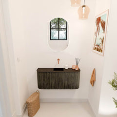 JOYA 93,2cm toiletmeubel ronding links + rechts kleur Shadow. Wastafel FAYE positie Midden Zonder kraangat kleur Urban.