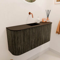 JOYA 93,2cm toiletmeubel ronding links + rechts kleur Shadow. Wastafel FAYE positie Midden Zonder kraangat kleur Urban.