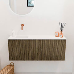 JOYA 100cm toiletmeubel kleur Dusk. Wastafel FAYE positie Links Zonder kraangat kleur Talc.