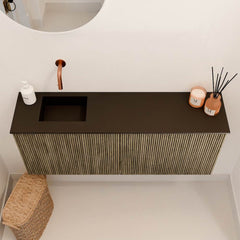 JOYA 100cm toiletmeubel kleur Dusk. Wastafel FAYE positie Links Zonder kraangat kleur Urban.