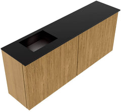 JOYA 100cm toiletmeubel kleur Oak. Wastafel FAYE positie Links Zonder kraangat kleur Urban.