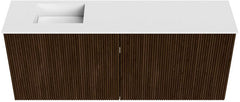 JOYA 100cm toiletmeubel kleur Walnut. Wastafel FAYE positie Links Zonder kraangat kleur Talc.