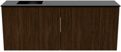 JOYA 100cm toiletmeubel kleur Walnut. Wastafel FAYE positie Links Zonder kraangat kleur Urban.