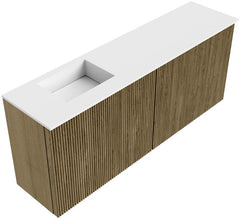 JOYA 100cm toiletmeubel kleur Dusk. Wastafel FAYE positie Links 1 kraangat kleur Talc.