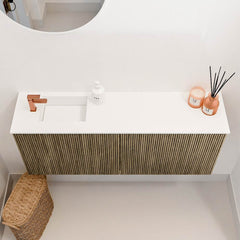 JOYA 100cm toiletmeubel kleur Dusk. Wastafel FAYE positie Links 1 kraangat kleur Talc.