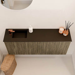 JOYA 100cm toiletmeubel kleur Dusk. Wastafel FAYE positie Links 1 kraangat kleur Urban.