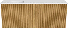 JOYA 100cm toiletmeubel kleur Oak. Wastafel FAYE positie Links 1 kraangat kleur Talc.