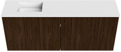 JOYA 100cm toiletmeubel kleur Walnut. Wastafel FAYE positie Links 1 kraangat kleur Talc.