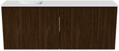JOYA 100cm toiletmeubel kleur Walnut. Wastafel FAYE positie Links 1 kraangat kleur Talc.