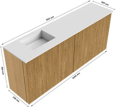 JOYA 100cm toiletmeubel kleur Walnut. Wastafel FAYE positie Links 1 kraangat kleur Urban.