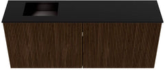 JOYA 100cm toiletmeubel kleur Walnut. Wastafel FAYE positie Links 1 kraangat kleur Urban.