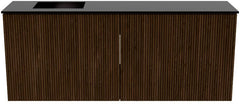 JOYA 100cm toiletmeubel kleur Walnut. Wastafel FAYE positie Links 1 kraangat kleur Urban.