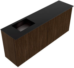 JOYA 100cm toiletmeubel kleur Walnut. Wastafel FAYE positie Links 1 kraangat kleur Urban.