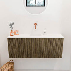 JOYA 100cm toiletmeubel kleur Dusk. Wastafel FAYE positie Midden Zonder kraangat kleur Talc.