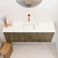 JOYA 100cm toiletmeubel kleur Dusk. Wastafel FAYE positie Midden Zonder kraangat kleur Talc.