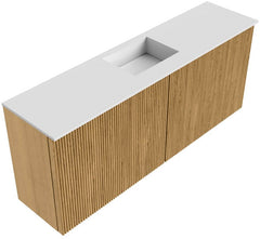 JOYA 100cm toiletmeubel kleur Oak. Wastafel FAYE positie Midden Zonder kraangat kleur Talc.