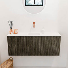 JOYA 100cm toiletmeubel kleur Shadow. Wastafel FAYE positie Midden Zonder kraangat kleur Talc.