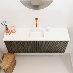 JOYA 100cm toiletmeubel kleur Shadow. Wastafel FAYE positie Midden Zonder kraangat kleur Talc.