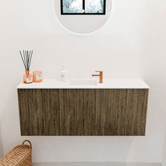 JOYA 100cm toiletmeubel kleur Dusk. Wastafel FAYE positie Midden 1 kraangat kleur Talc.