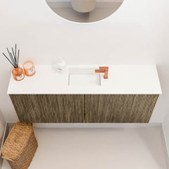 JOYA 100cm toiletmeubel kleur Dusk. Wastafel FAYE positie Midden 1 kraangat kleur Talc.