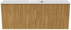JOYA 100cm toiletmeubel kleur Oak. Wastafel FAYE positie Midden 1 kraangat kleur Talc.