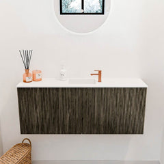 JOYA 100cm toiletmeubel kleur Shadow. Wastafel FAYE positie Midden 1 kraangat kleur Talc.