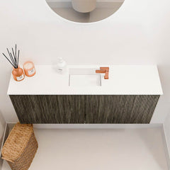 JOYA 100cm toiletmeubel kleur Shadow. Wastafel FAYE positie Midden 1 kraangat kleur Talc.