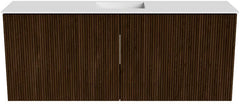 JOYA 100cm toiletmeubel kleur Walnut. Wastafel FAYE positie Midden 1 kraangat kleur Talc.
