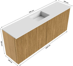 JOYA 100cm toiletmeubel kleur Walnut. Wastafel FAYE positie Midden 1 kraangat kleur Urban.