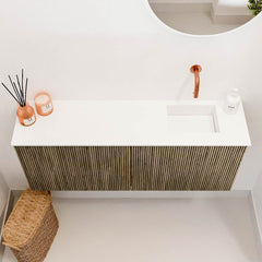 JOYA 100cm toiletmeubel kleur Dusk. Wastafel FAYE positie Rechts Zonder kraangat kleur Talc.