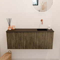 JOYA 100cm toiletmeubel kleur Dusk. Wastafel FAYE positie Rechts Zonder kraangat kleur Urban.