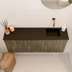 JOYA 100cm toiletmeubel kleur Dusk. Wastafel FAYE positie Rechts Zonder kraangat kleur Urban.