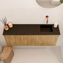 JOYA 100cm toiletmeubel kleur Oak. Wastafel FAYE positie Rechts Zonder kraangat kleur Urban.