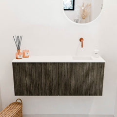 JOYA 100cm toiletmeubel kleur Shadow. Wastafel FAYE positie Rechts Zonder kraangat kleur Talc.