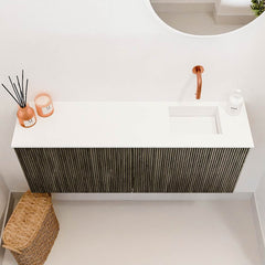 JOYA 100cm toiletmeubel kleur Shadow. Wastafel FAYE positie Rechts Zonder kraangat kleur Talc.