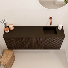 JOYA 100cm toiletmeubel kleur Walnut. Wastafel FAYE positie Rechts Zonder kraangat kleur Urban.