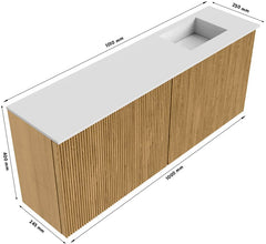 JOYA 100cm toiletmeubel kleur Dusk. Wastafel FAYE positie Rechts 1 kraangat kleur Talc.