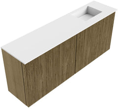 JOYA 100cm toiletmeubel kleur Dusk. Wastafel FAYE positie Rechts 1 kraangat kleur Talc.